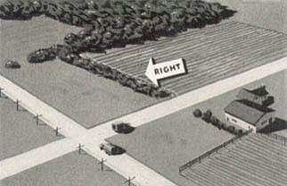 [FIGURE 6 (2). If there are no existing routes to a concealed position, any new ones should follow closely and be parallel to hedge lines, fences, cultivation lines, or other natural terrain lines. Tracks made this way are inconspicuous from the air.]